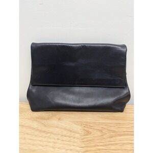 Trussardi Collection Black Leather Clutch Foldover Italy Soft Minimalist Bag #32